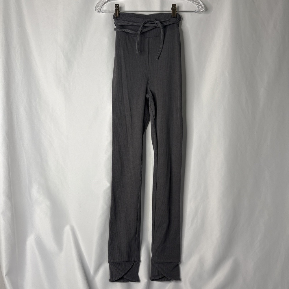 Gymshark Slounge Ribbon Bottoms Dark Gray Tie Waist Ribbed Soft‎ Legging M